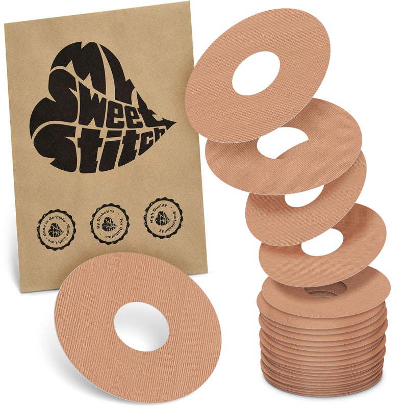 MySweetStitch - 25 x Freestyle Libre 3 Round Patches, Ring Patch Ã˜ 60mm, Inner Ã˜ 20mm, Waterproof, Breathable, Skin-Friendly, Made in Germany, Beige